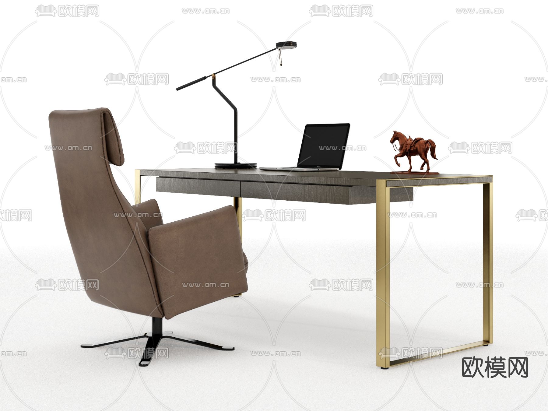 现代轻奢书桌椅su模型下载（渲染图3）