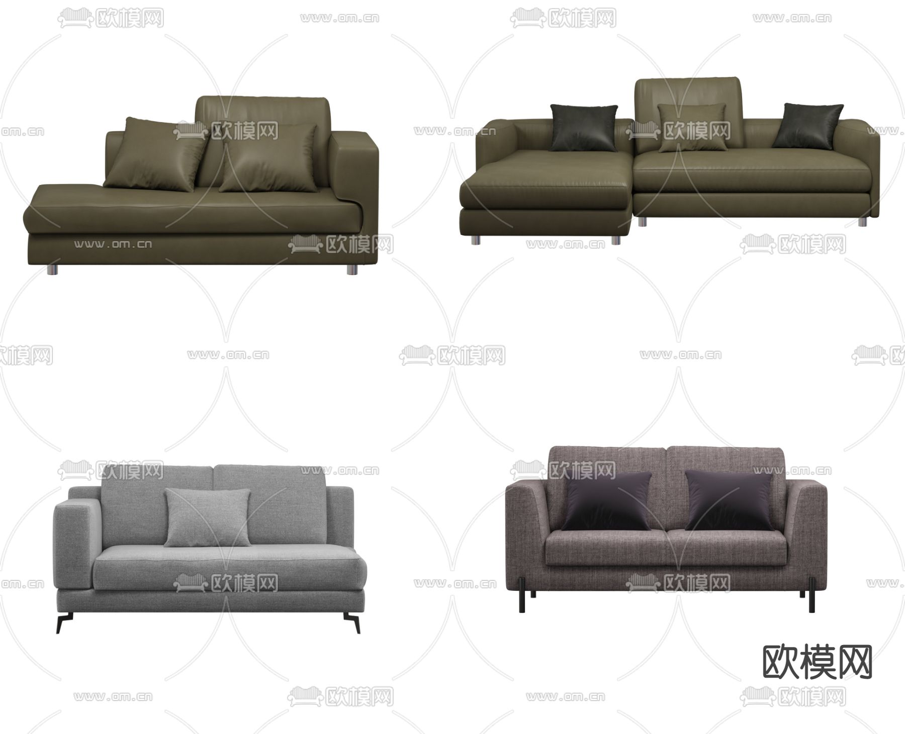 现代皮革多人沙发3d模型下载