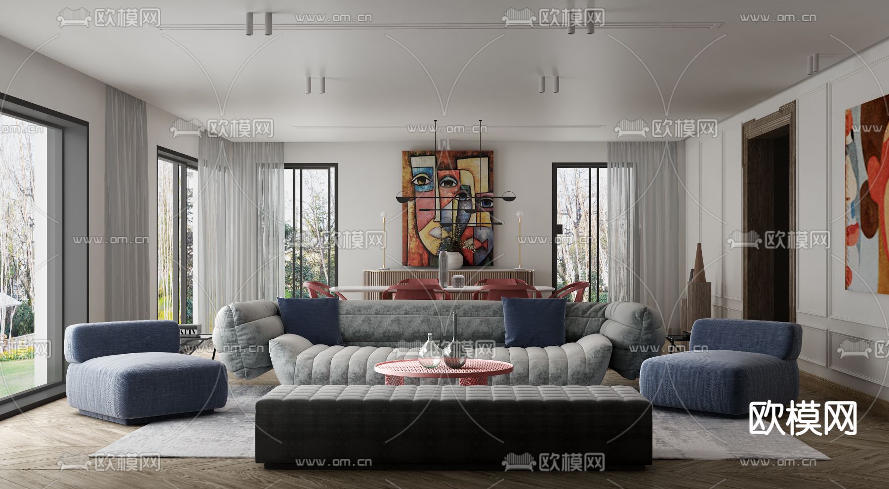 后现代客厅餐厅3d模型