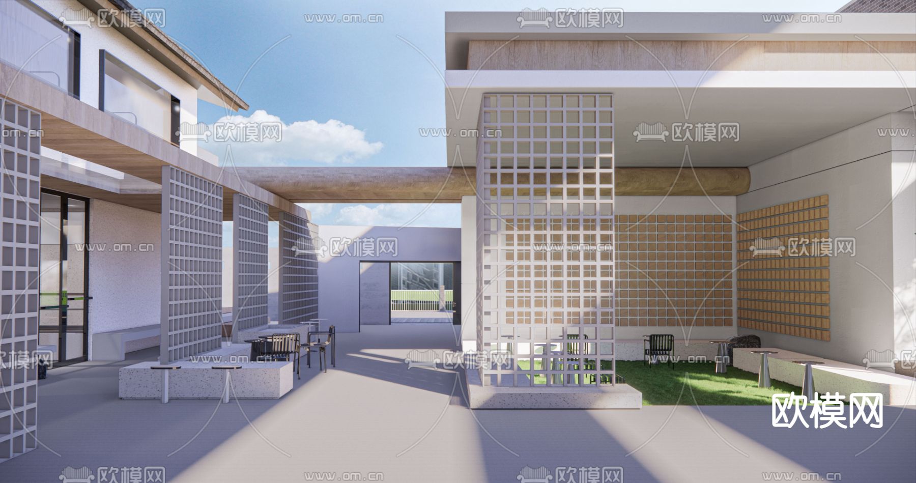 现代庭院su模型下载（渲染图1）