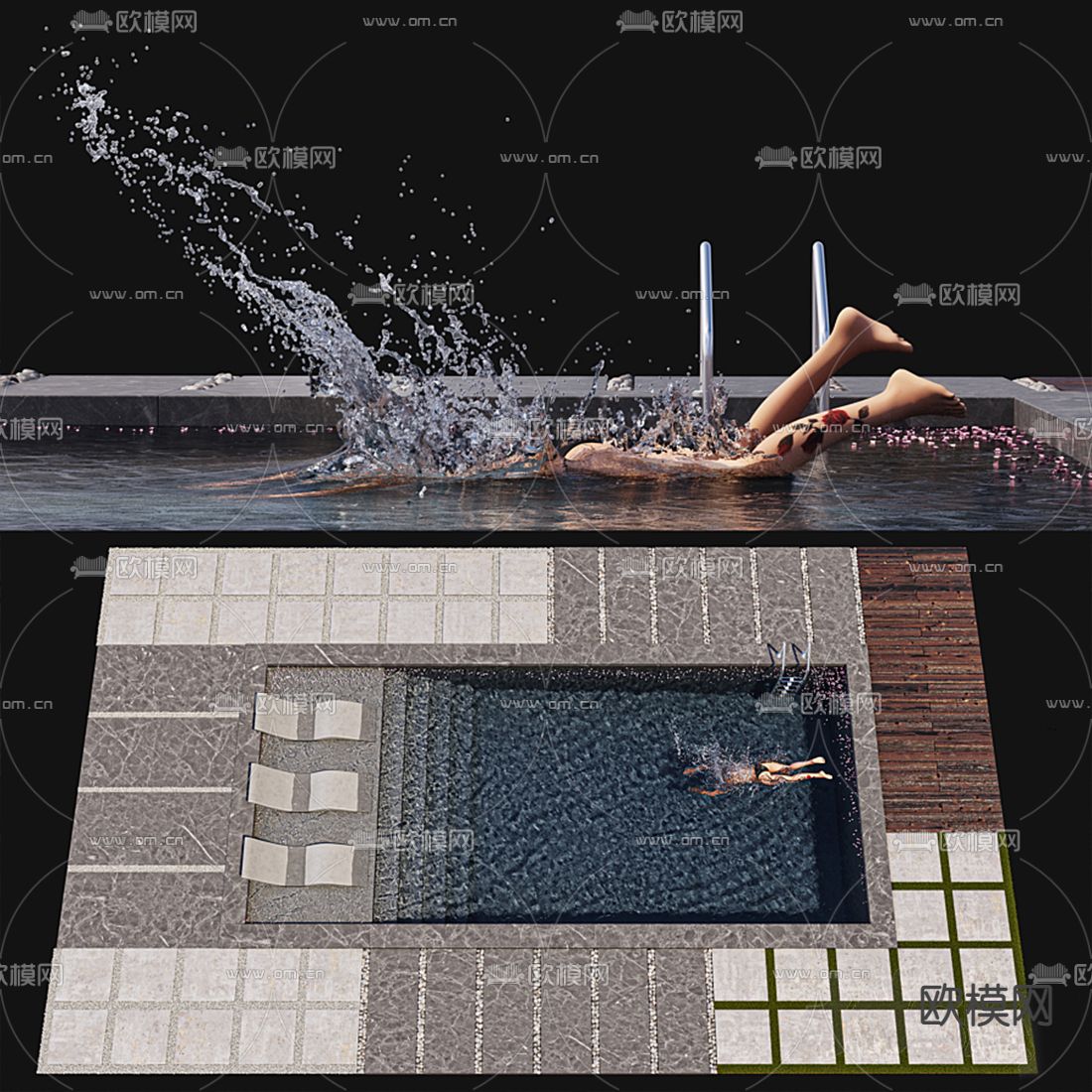 现代游泳池3d模型