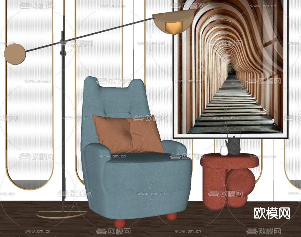 现代布艺休闲沙发su模型下载（渲染图2）