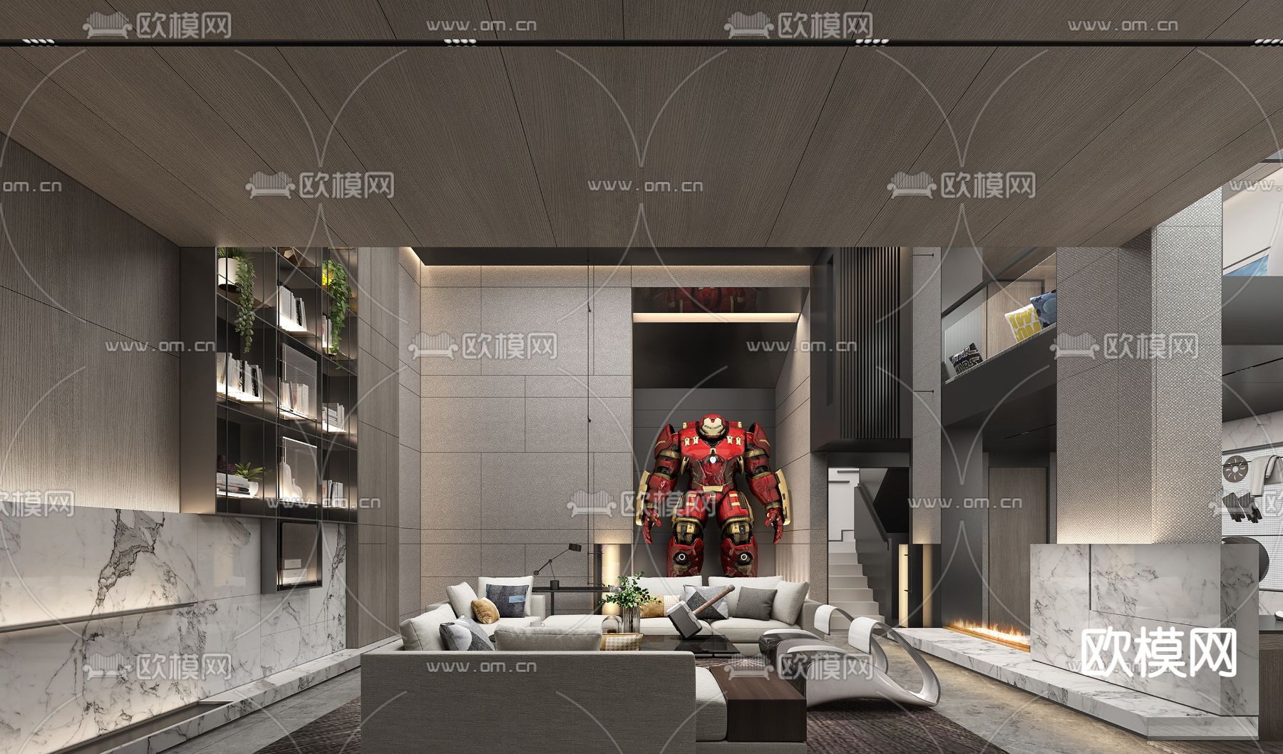 现代别墅地下室休闲区3d模型下载（渲染图3）