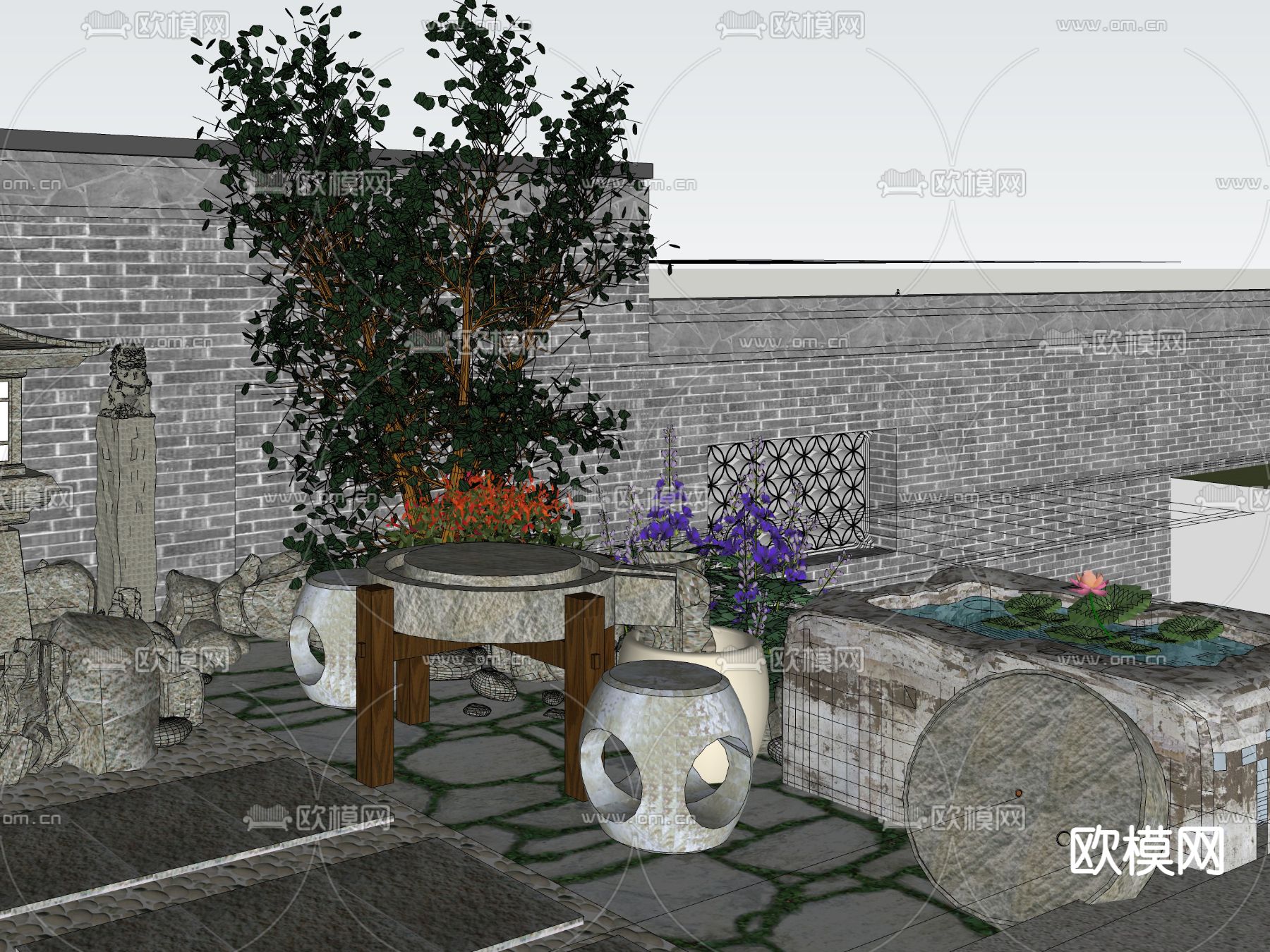 中式四合院su模型下载（渲染图2）