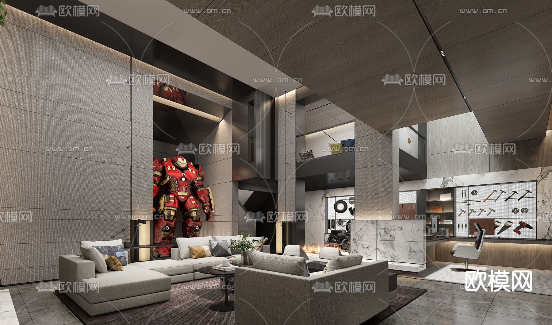 现代别墅地下室休闲区3d模型下载（渲染图2）