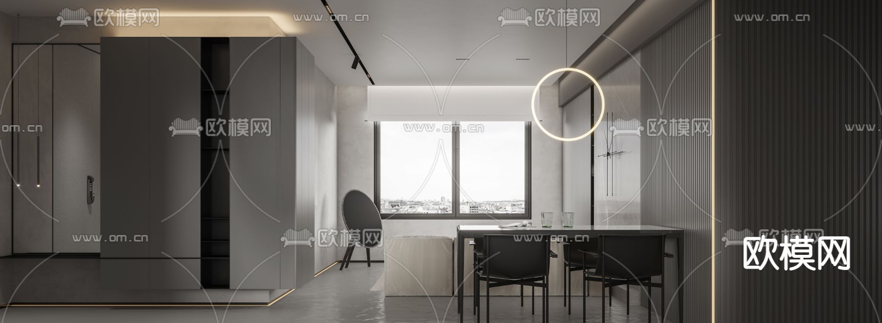 现代公寓客厅餐厅3d模型