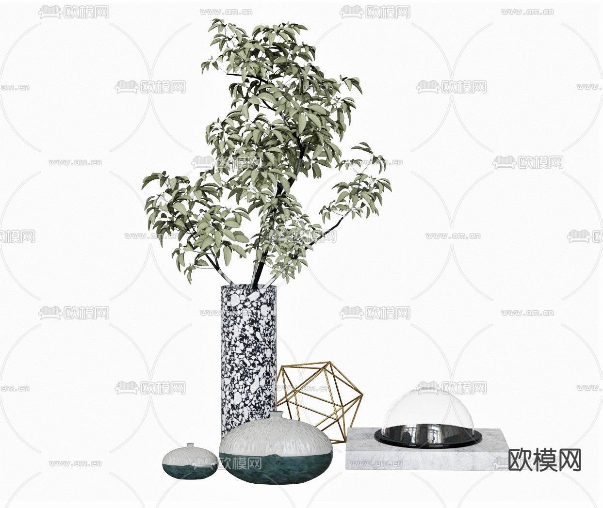 现代植物盆栽su模型下载（渲染图1）