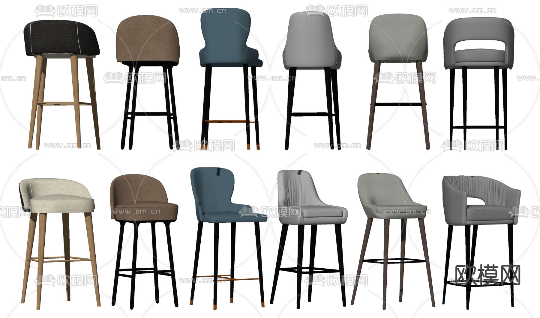 现代布艺吧台椅su模型下载（渲染图2）