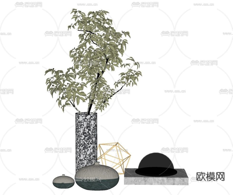 现代植物盆栽su模型下载（渲染图2）