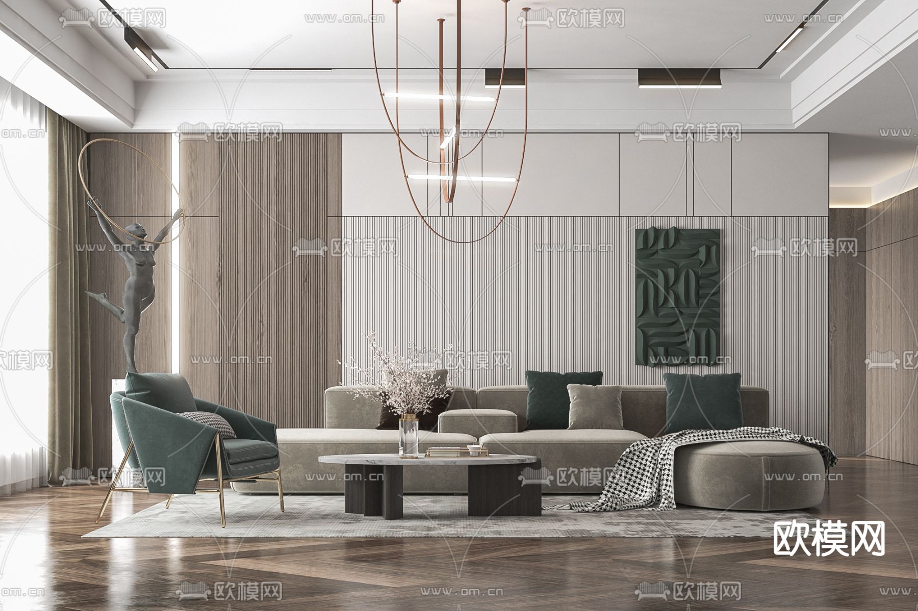 现代布艺沙发组合3d模型下载