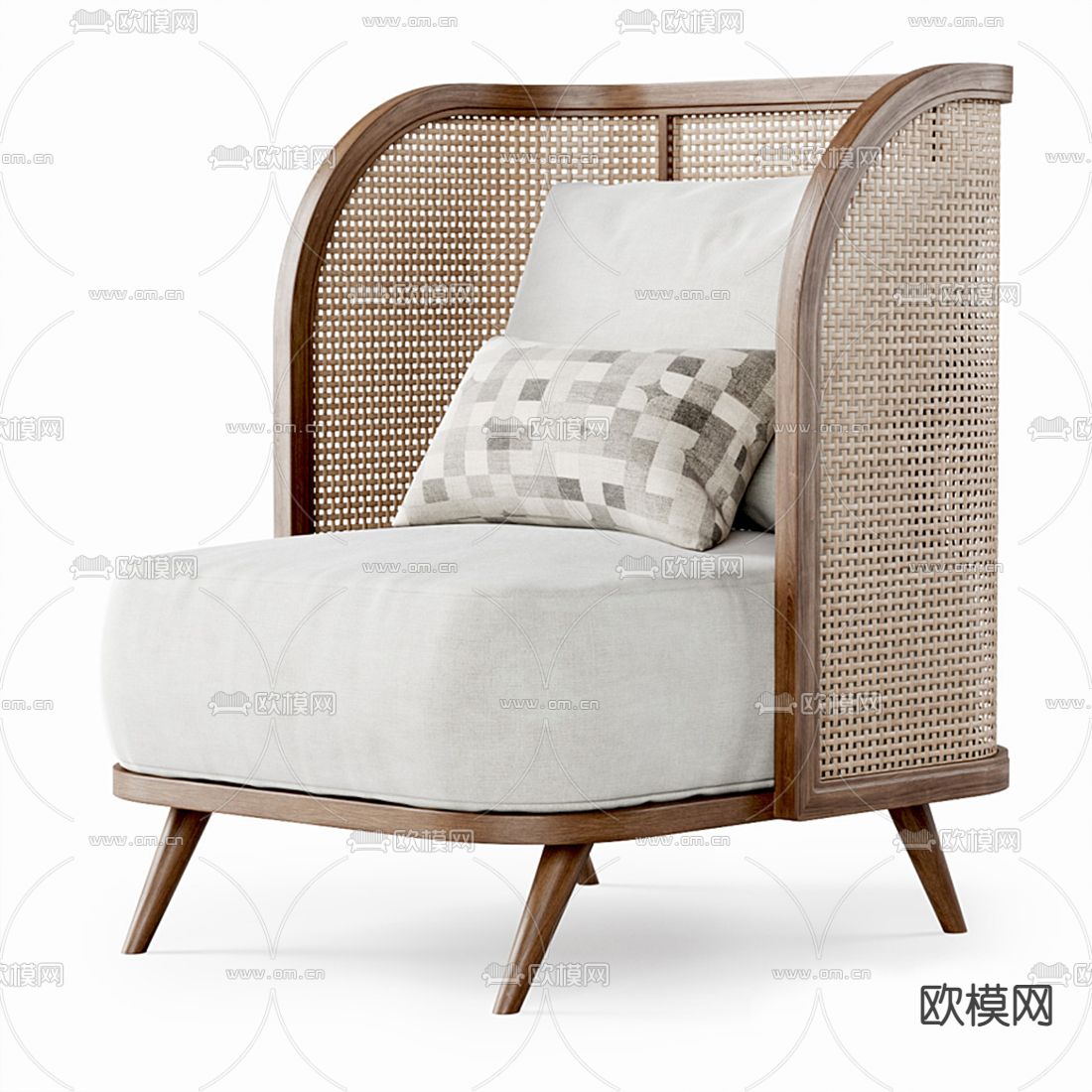 北欧编藤单人沙发3d模型下载（渲染图1）