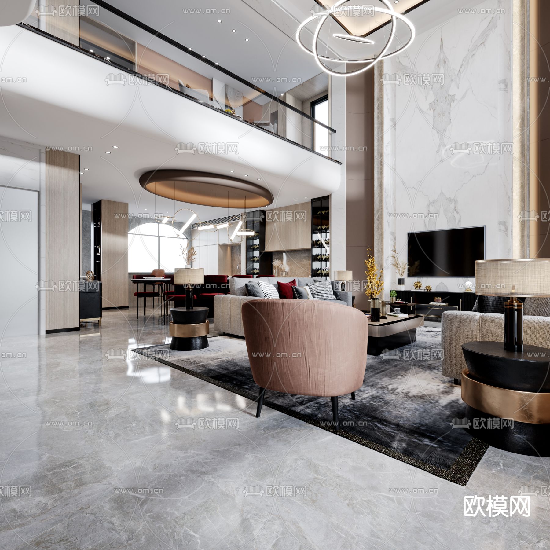 后现代别墅客餐厅3d模型下载（渲染图4）