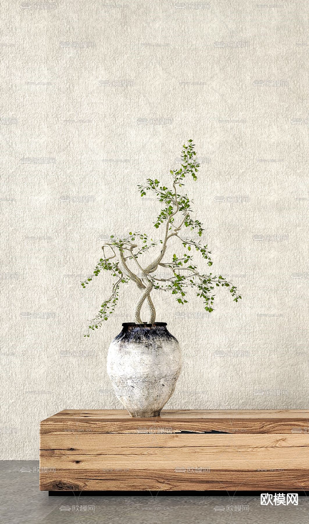 侘寂风实木电视柜3d模型下载（渲染图2）