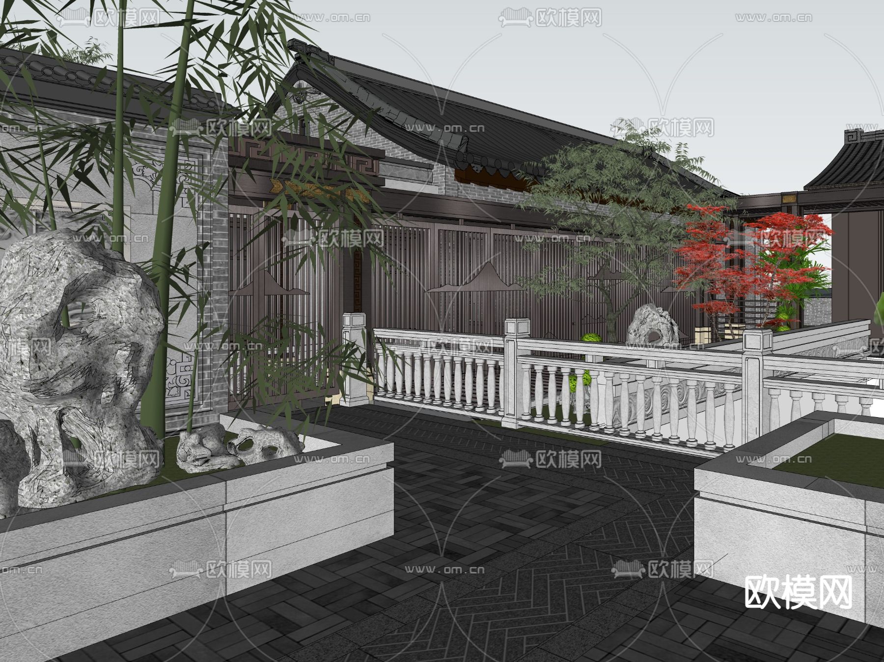 中式四合院su模型下载（渲染图4）