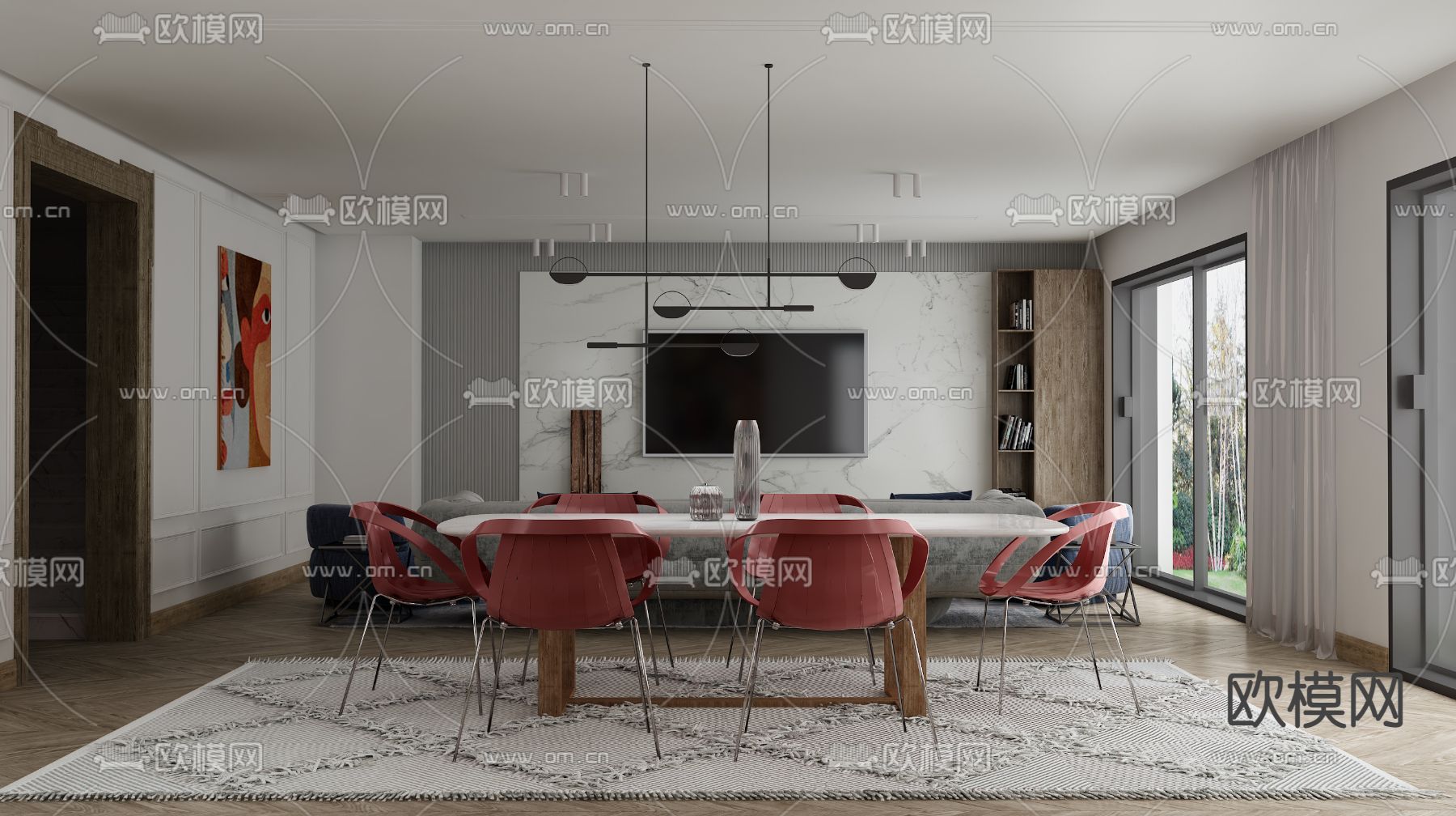 后现代客厅餐厅3d模型