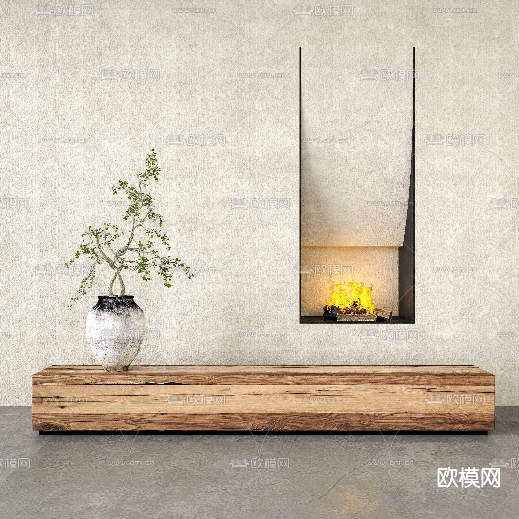 侘寂风实木电视柜3d模型下载（渲染图1）