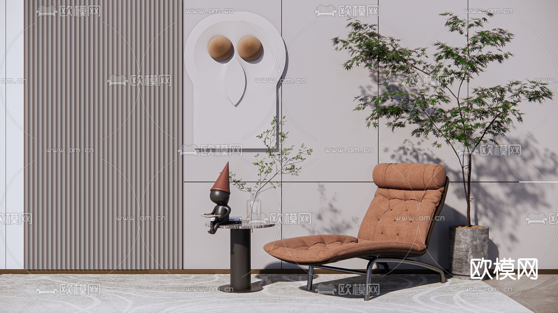 现代布艺躺椅su模型下载（渲染图1）