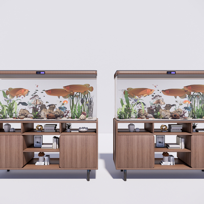  现代鱼缸水族组合su模型 