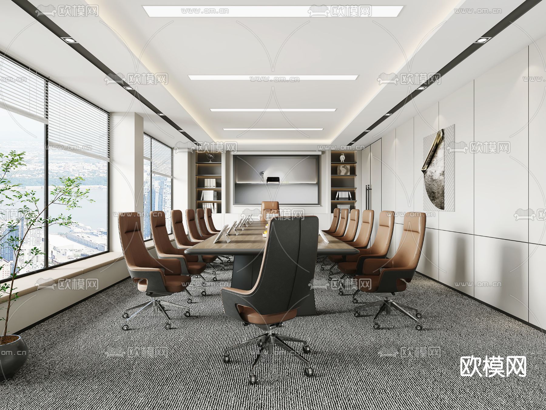 现代会议室su模型下载（渲染图1）