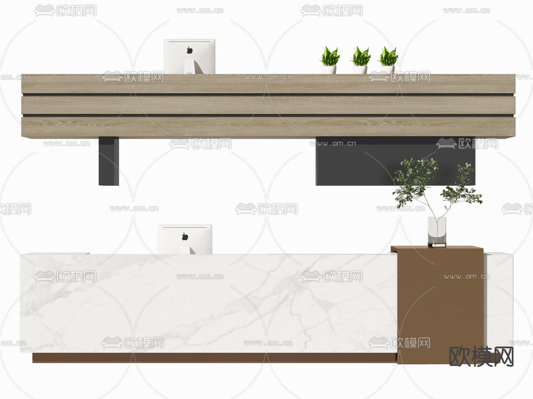 新中式实木接待台3d模型下载