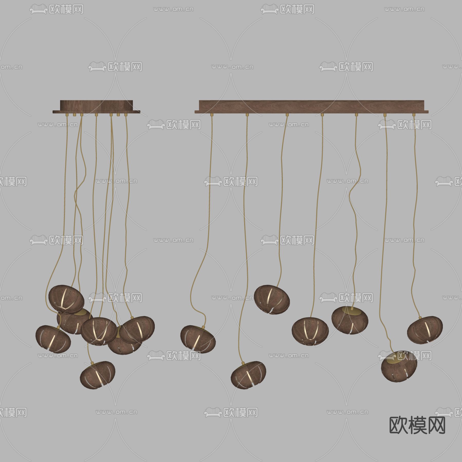 新中式实木吊灯su模型下载（渲染图2）