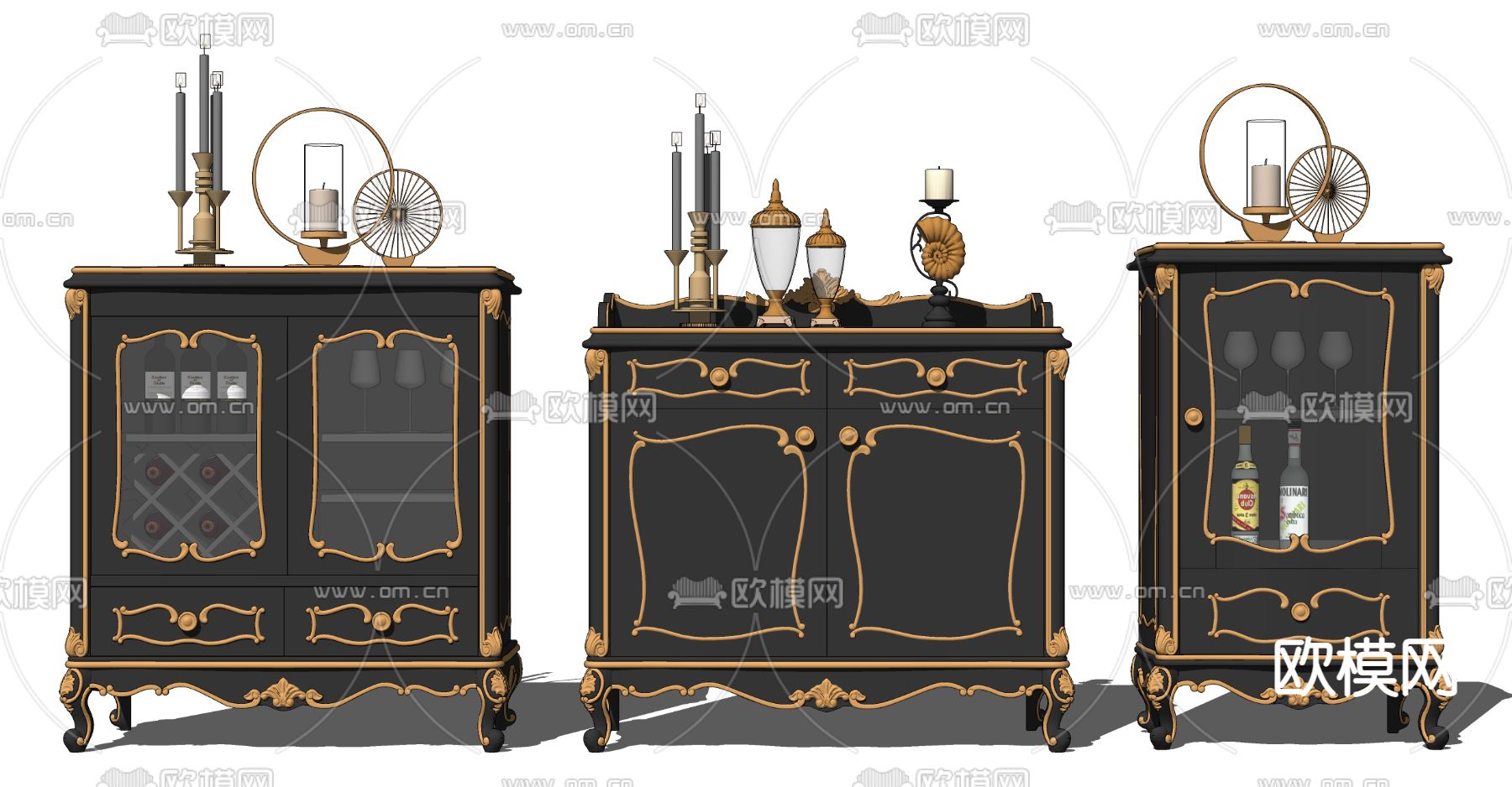 欧式古典玄关柜su模型下载