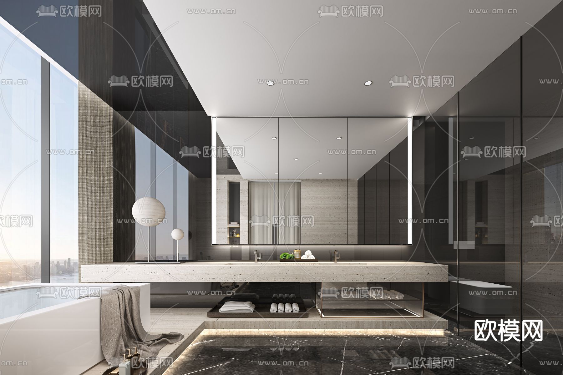 现代轻奢卫生间浴室3d模型下载