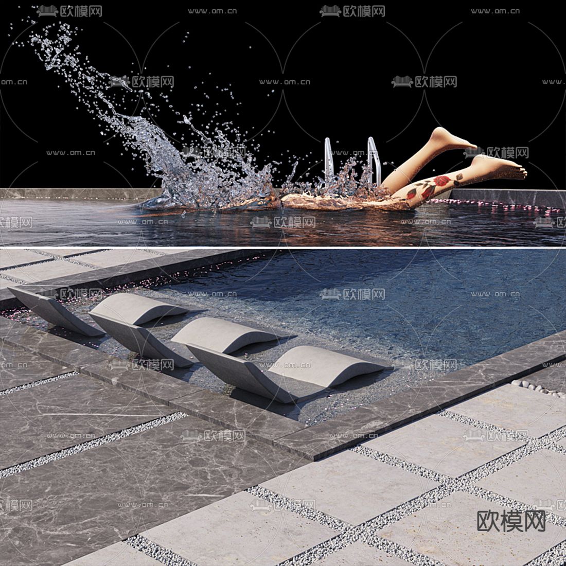 现代游泳池3d模型
