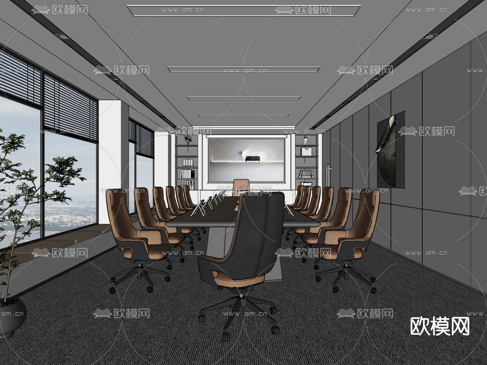 现代会议室su模型下载（渲染图2）