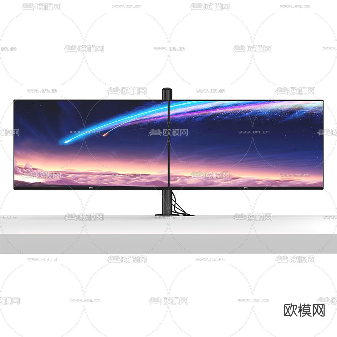 现代双屏电视机3d模型下载（渲染图2）