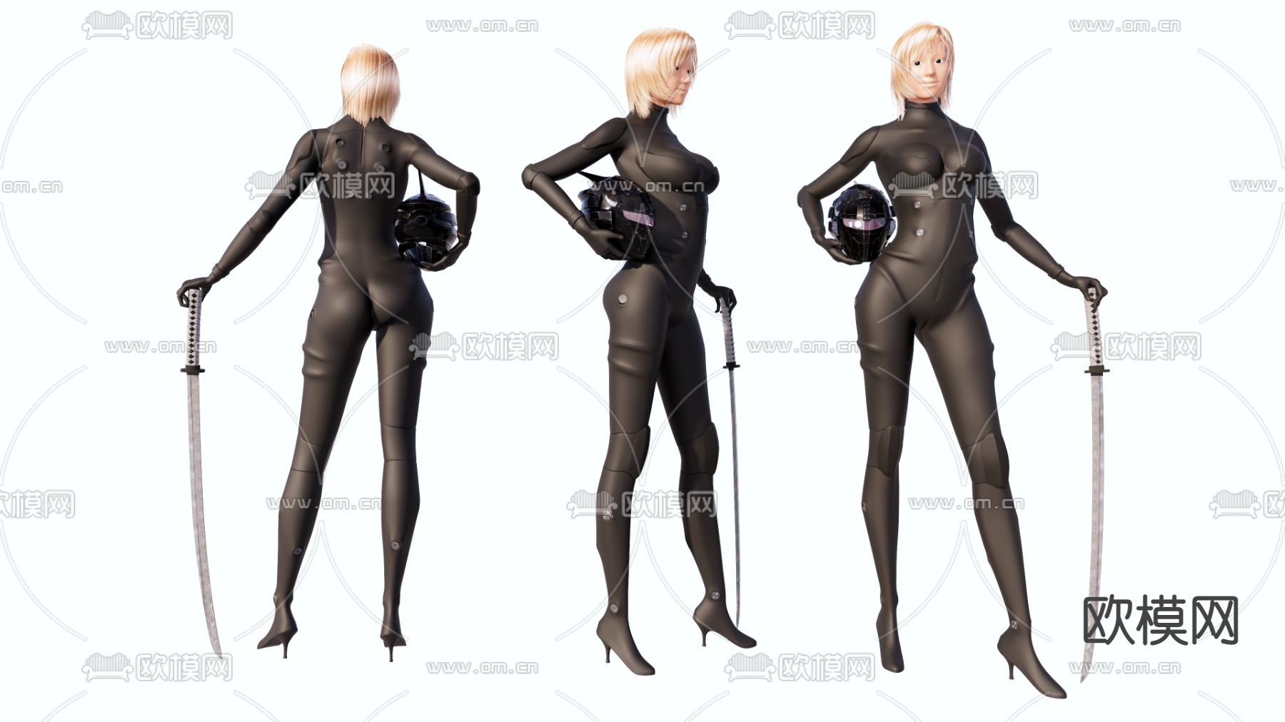 现代黑衣女击剑手su模型下载（渲染图1）