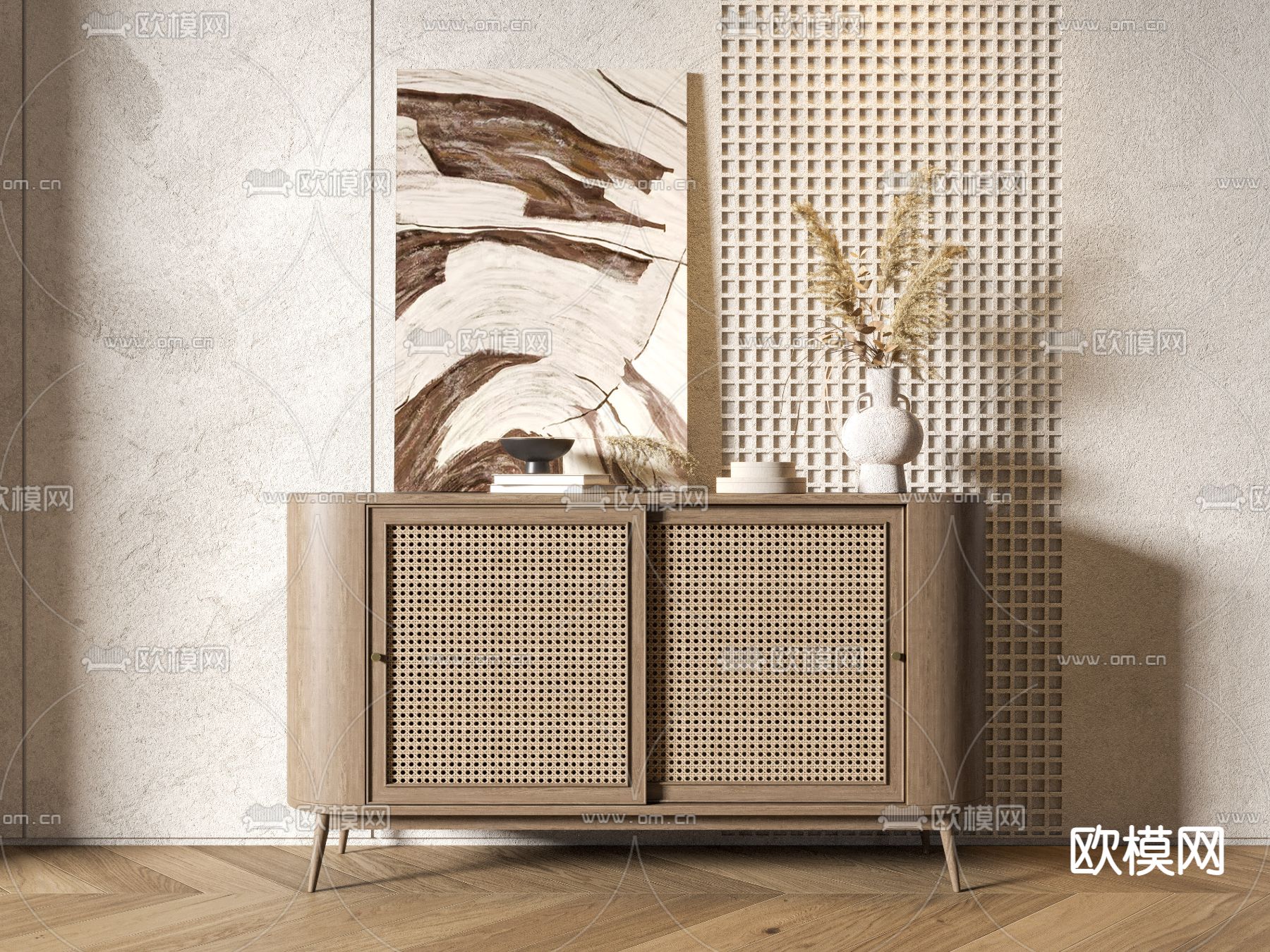 侘寂玄关边柜3d模型下载