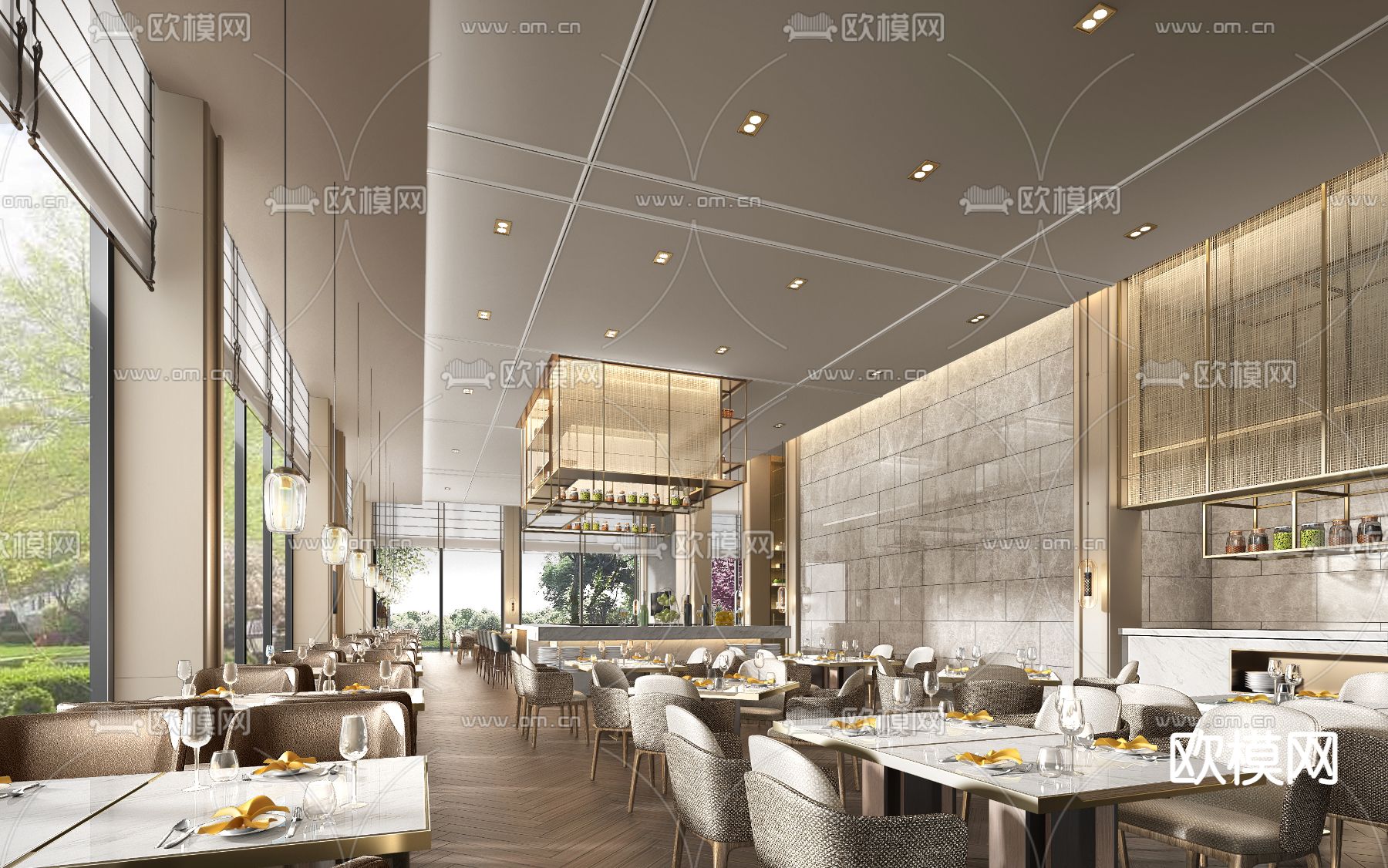 现代轻奢酒店自助餐厅3d模型