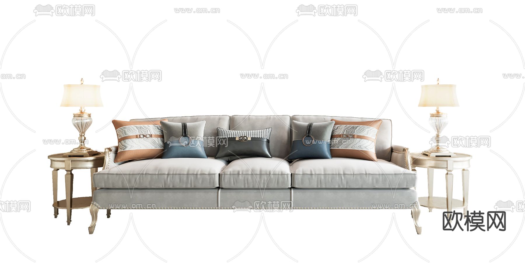 简欧布艺多人沙发3d模型下载