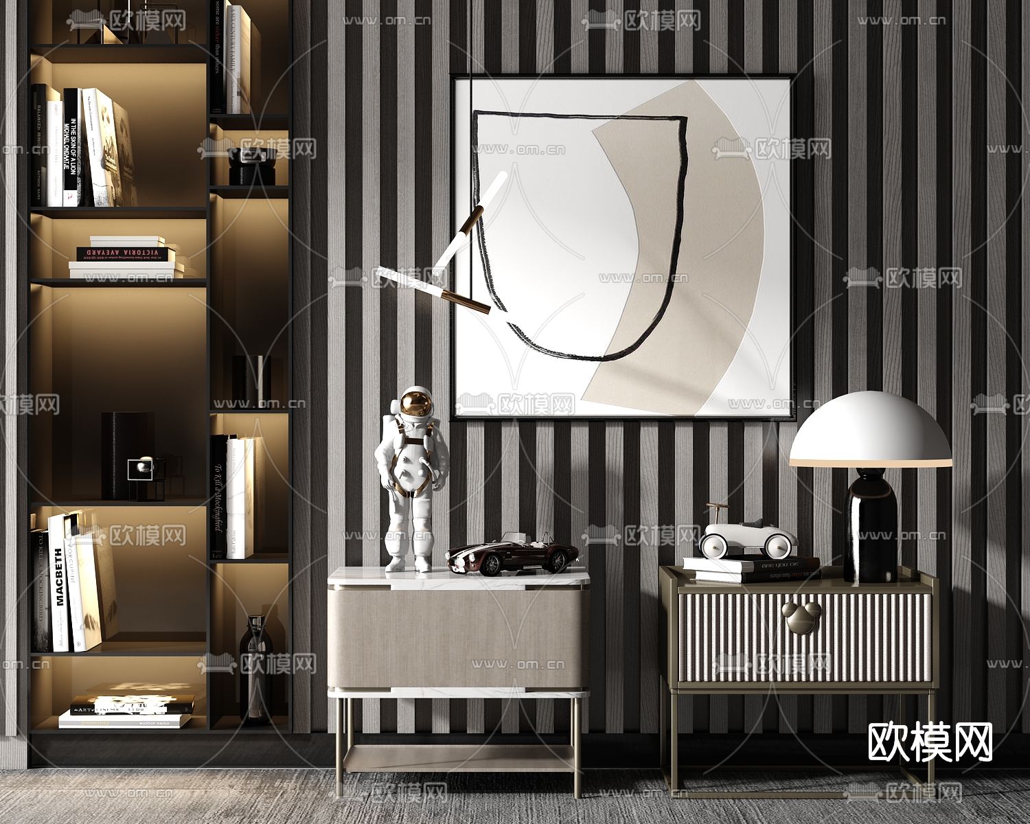 现代轻奢床头柜su模型下载（渲染图1）