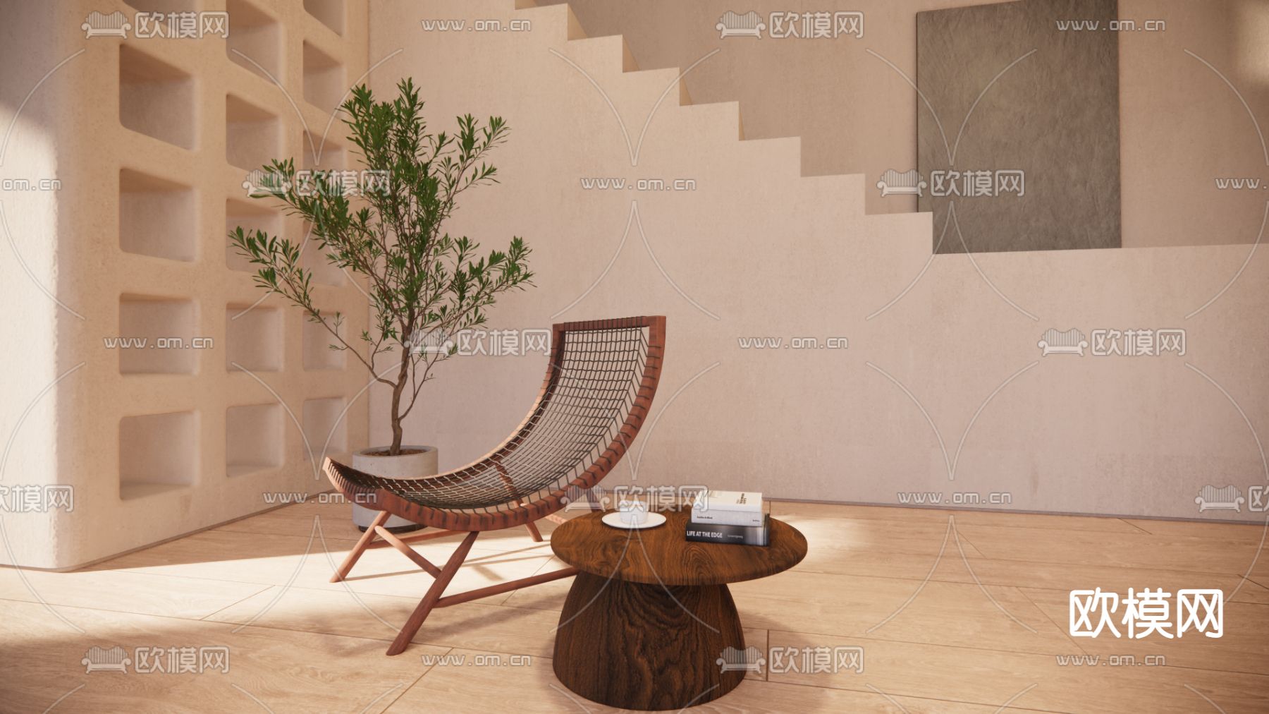 侘寂户外休闲躺椅su模型下载（渲染图2）