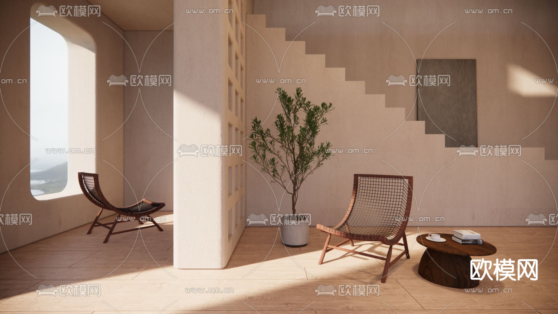 侘寂户外休闲躺椅su模型下载（渲染图1）