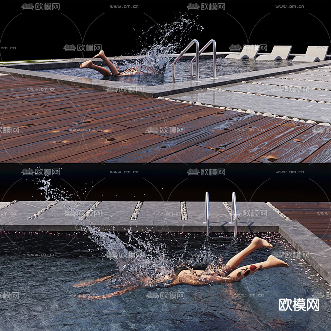 现代游泳池3d模型