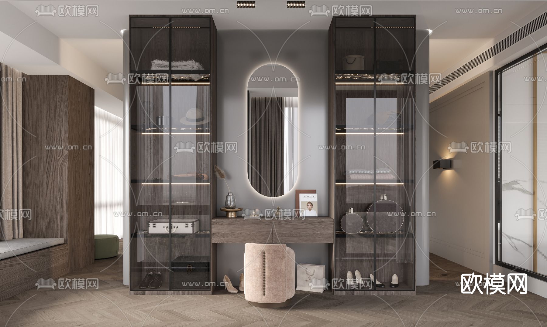 简欧轻奢卧室主人房3d模型下载（渲染图2）
