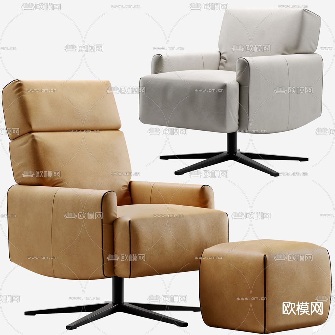 现代皮革单人沙发3d模型下载（渲染图1）