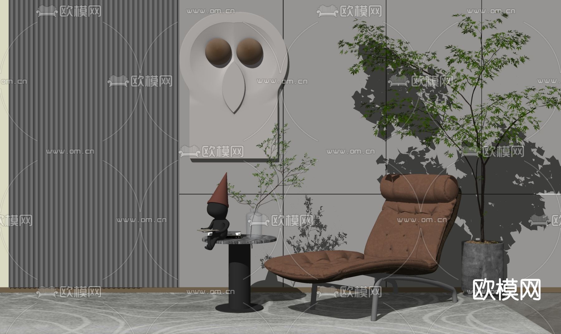 现代布艺躺椅su模型下载（渲染图2）