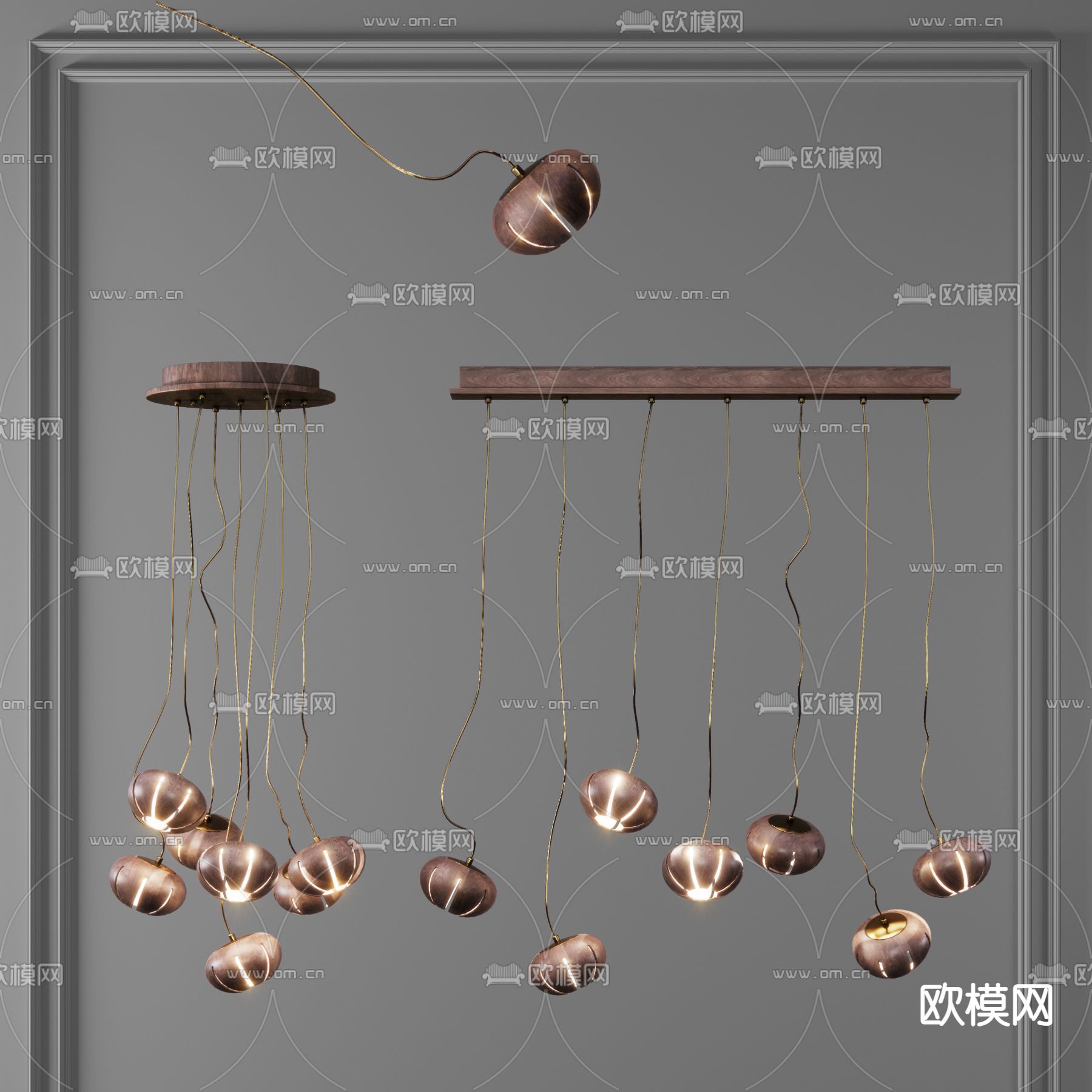 新中式实木吊灯su模型下载（渲染图1）