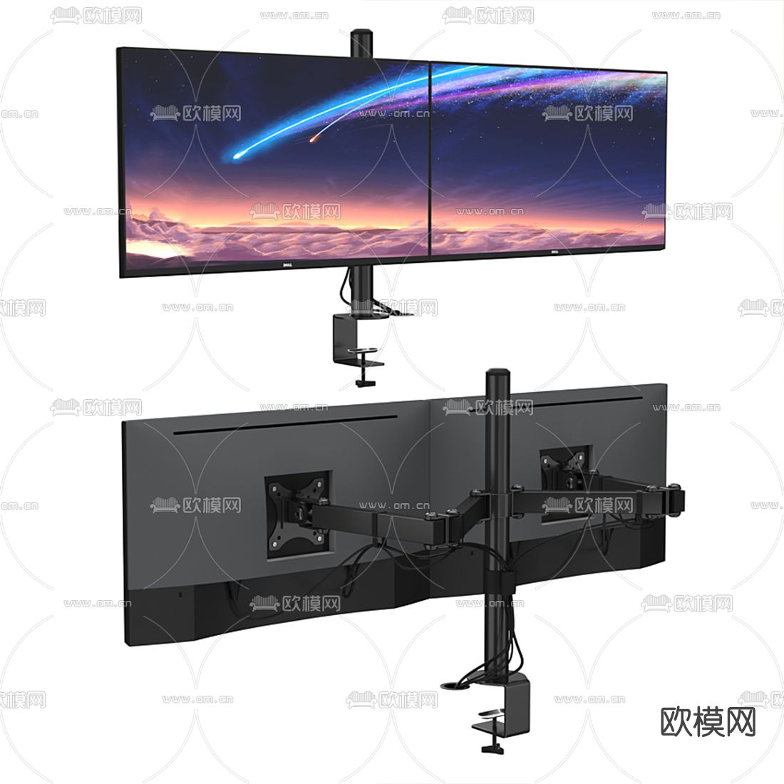 现代双屏电视机3d模型下载（渲染图1）