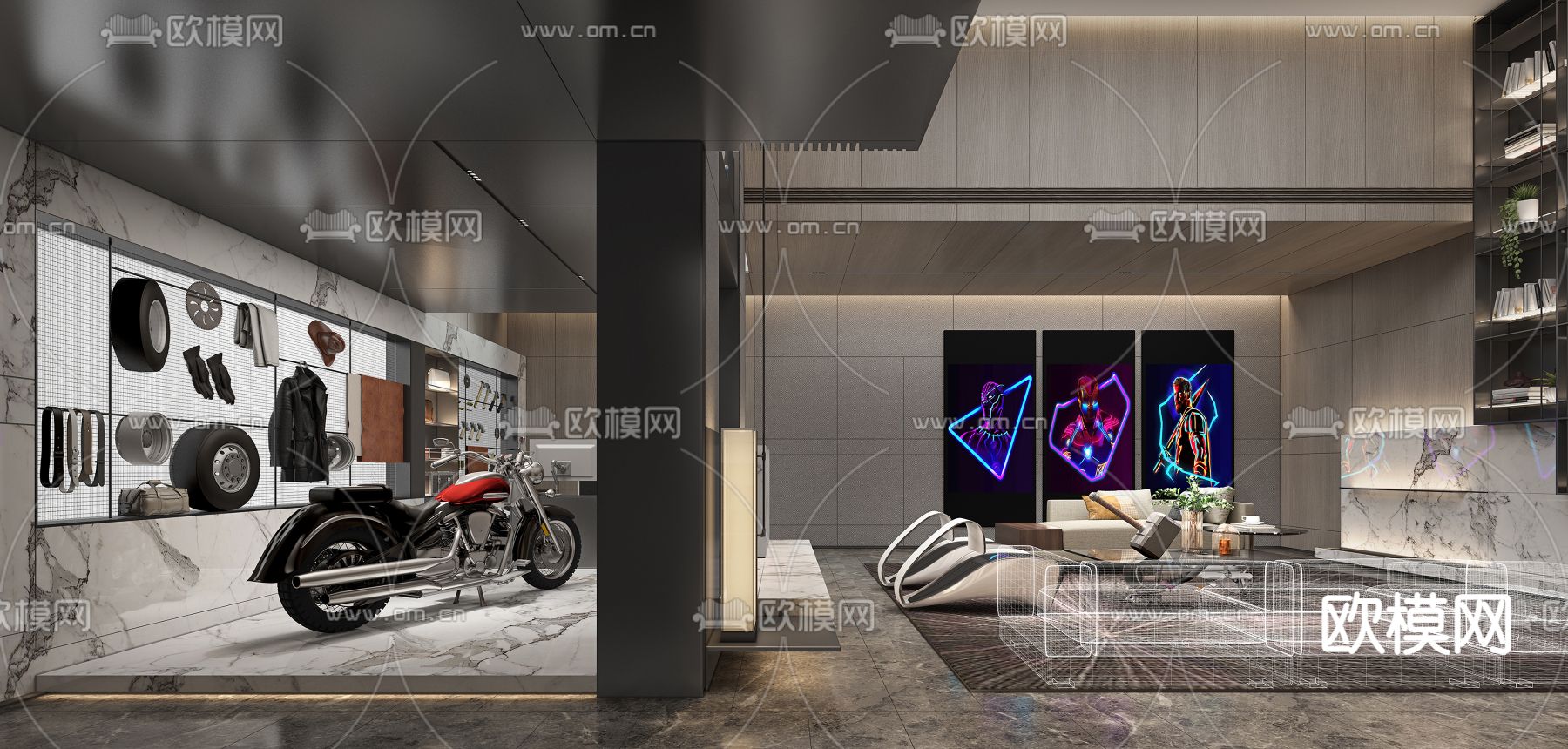 现代别墅地下室休闲区3d模型下载（渲染图4）