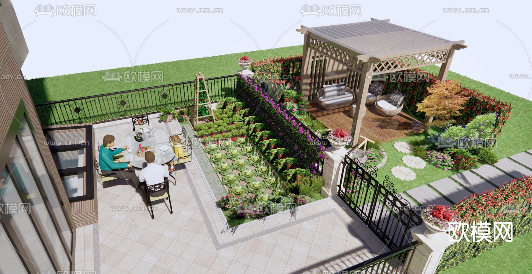 欧式庭院花园su模型下载（渲染图1）
