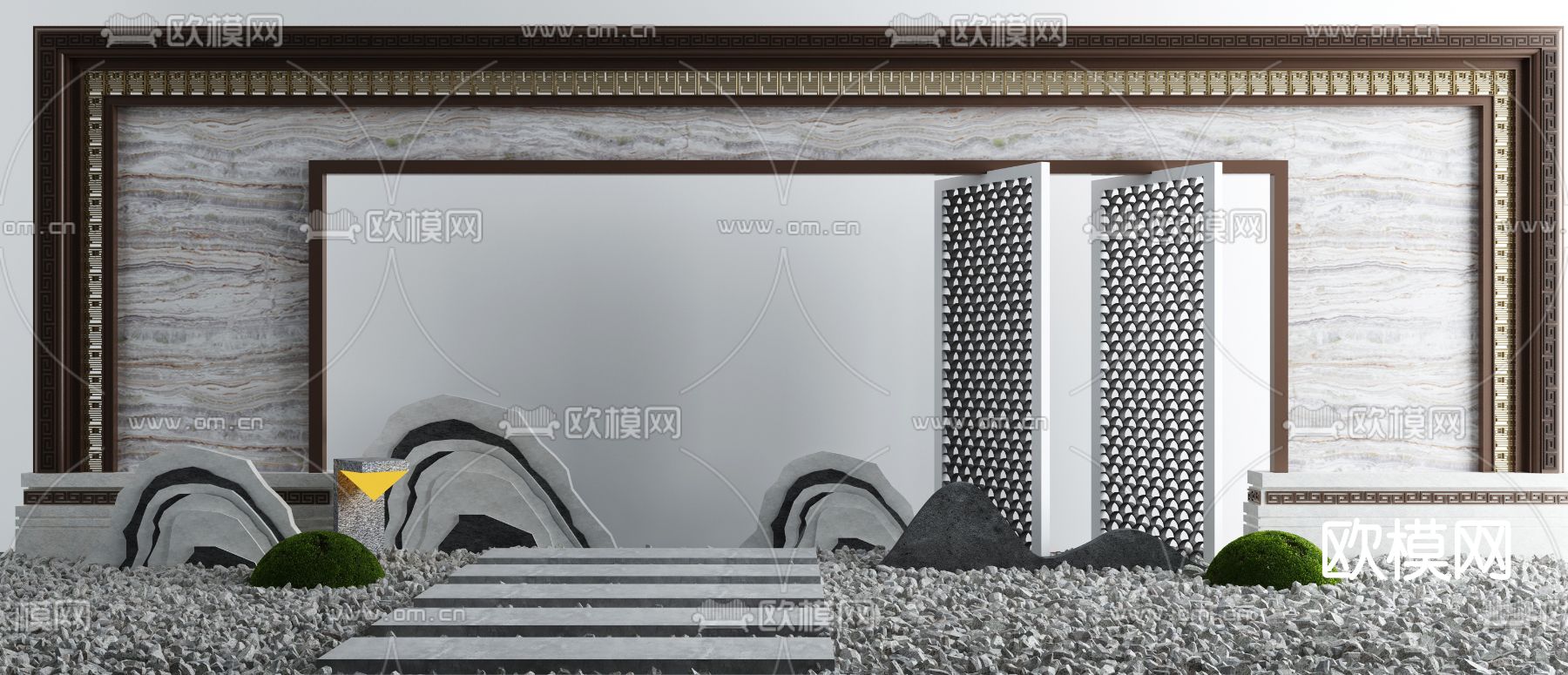 新中式庭院山石景观小品3d模型下载