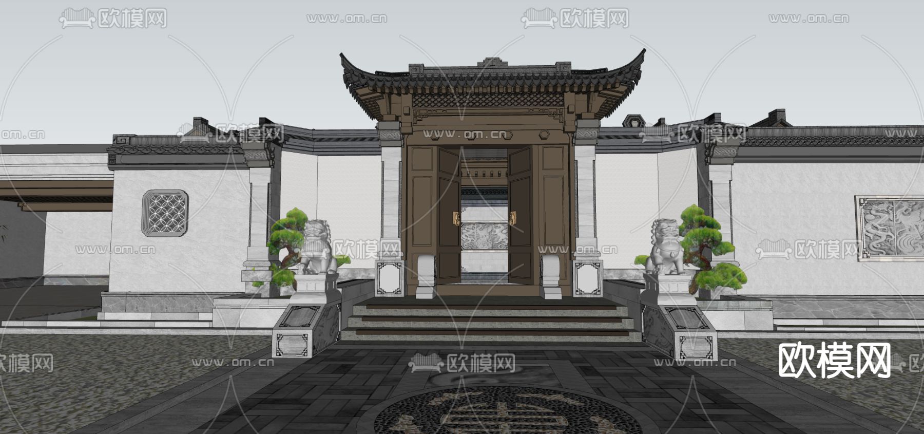 中式园林别墅su模型下载（渲染图3）