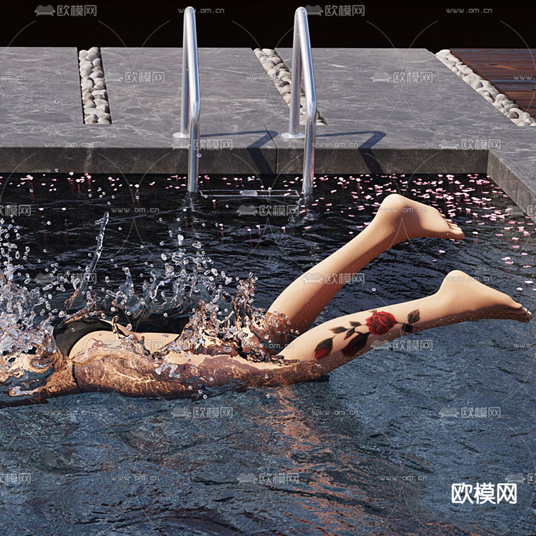现代游泳池3d模型