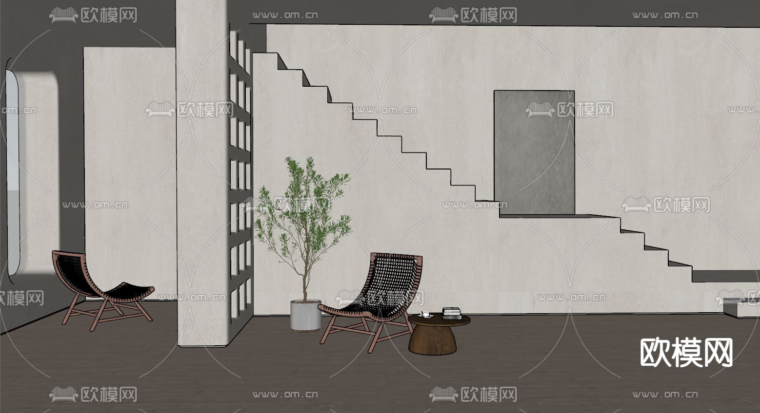 侘寂户外休闲躺椅su模型下载（渲染图3）