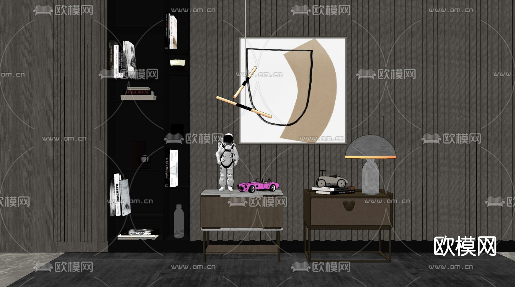 现代轻奢床头柜su模型下载（渲染图2）